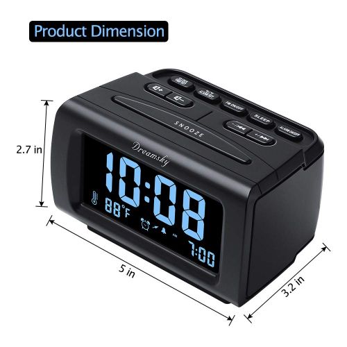  DreamSky Decent Alarm Clock Radio with FM Radio, USB Port for Charging, 1.2 Inch Blue Digit Display with Dimmer, Temperature Display, Snooze, Adjustable Alarm Volume, Sleep Timer.: