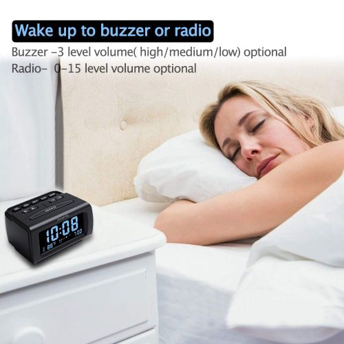  DreamSky Decent Alarm Clock Radio with FM Radio, USB Port for Charging, 1.2 Inch Blue Digit Display with Dimmer, Temperature Display, Snooze, Adjustable Alarm Volume, Sleep Timer.: