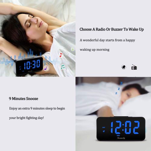  DreamSky 7.3 Inches Large Alarm Clock Radio, Electronic FM Clock Radio, 2 Inches Digit Display with Dimmer, USB Charging Port, Weekday Display, Snooze, Sleep Timer, DST, Battery Ba