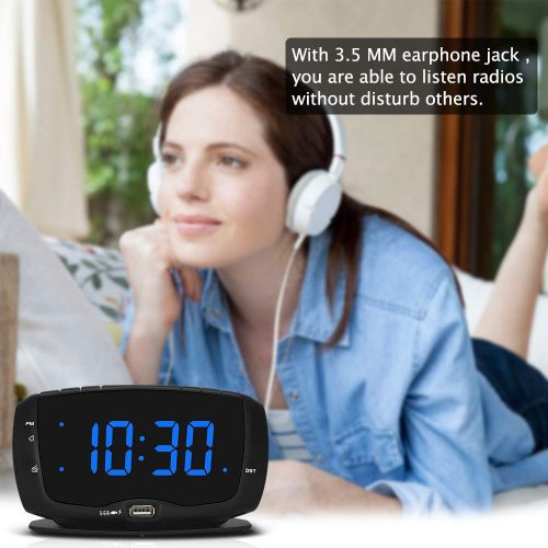  DreamSky Digital Alarm Clock Radio FM Radio, 1.4 Inches Large Blue LED Number Display, Dual USB Ports for Charging, 3.5 mm Headphone Jack, Snooze, DST: Home Audio & Theater