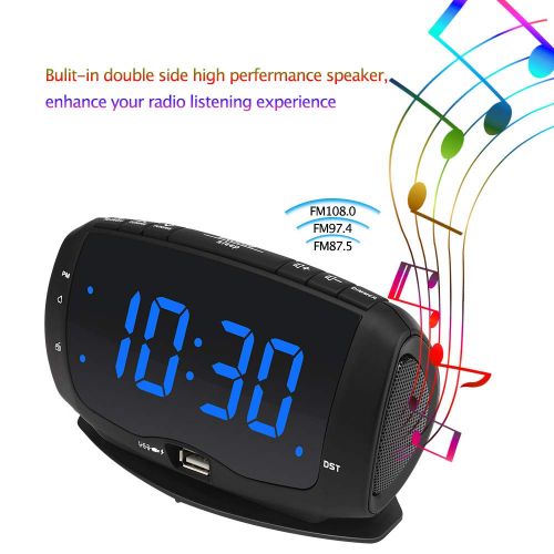  DreamSky Digital Alarm Clock Radio FM Radio, 1.4 Inches Large Blue LED Number Display, Dual USB Ports for Charging, 3.5 mm Headphone Jack, Snooze, DST: Home Audio & Theater