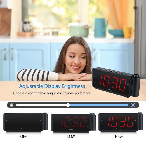  DreamSky Projection Alarm Clock Radio with USB Charging Port and FM Radio, 2 Inches Large Led Number Display with Dimmer, Adjustable Alarm Volume, Snooze, Sleep Timer,12 Hr Display