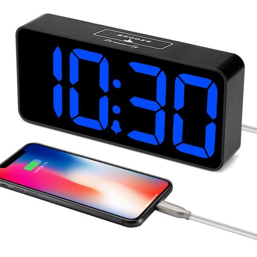  DreamSky 8.9 Inches Large Digital Alarm Clock with USB Charging Port, Fully Adjustable Dimmer, Battery Backup, 12/24Hr, Snooze, Adjustable Alarm Volume, Bedroom Alarm Clocks: Elect