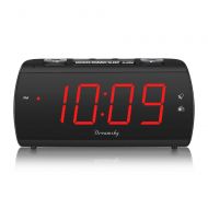 DreamSky Digital Alarm Clock Radio with USB Charging Port and FM Radios, Earphone Jack, Large 1.8 Inch LED Display with Dimmer, Snooze, Sleep Timer, Plug in Clock for Bedroom.: Hom