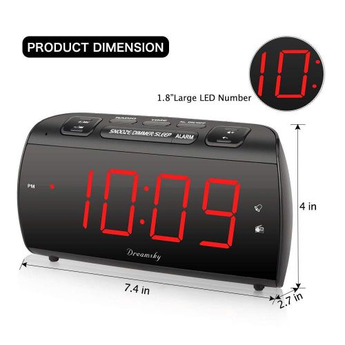 DreamSky Digital Alarm Clock Radio with USB Charging Port and FM Radios, Earphone Jack, Large 1.8 Inch LED Display with Dimmer, Snooze, Sleep Timer, Plug in Clock for Bedroom.: Hom