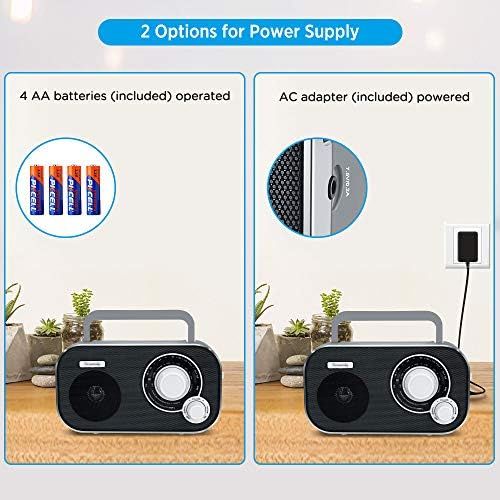  DreamSky AM FM Portable Radio Plug in Wall or Battery Operated for Home & Outdoor, Strong Reception, Large Dial Easy to Use, Transistor Antenna, Headphone Jack, Small Gifts for Sen
