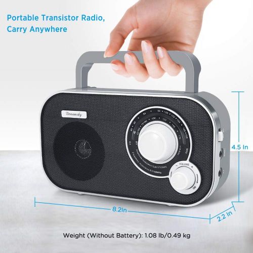  DreamSky AM FM Portable Radio Plug in Wall or Battery Operated for Home & Outdoor, Strong Reception, Large Dial Easy to Use, Transistor Antenna, Headphone Jack, Small Gifts for Sen