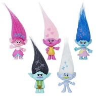 Set of 5: DreamWorks Trolls Small Town Collectible Figures (Wild Printed Hair Series) - Poppy, Branch, Maddy, Moxie, Guy Diamond