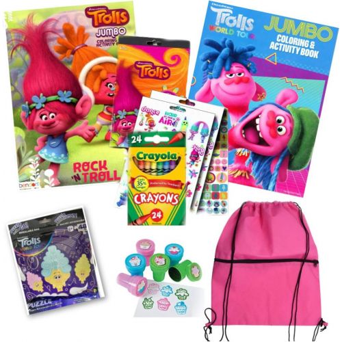  Dreamworks Trolls Coloring Book Toy Set by ColorBoxCrate -7 PACK - Includes Trolls Activity Books, Trolls Puzzle, Trolls Crayons, Trolls Stickers, Trolls Stampers, Trolls Candy for