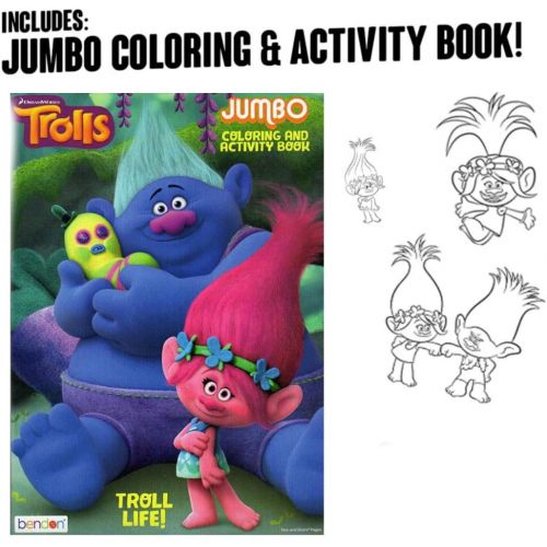  Dreamworks Trolls Coloring Book Toy Set by ColorBoxCrate -7 PACK - Includes Trolls Activity Books, Trolls Puzzle, Trolls Crayons, Trolls Stickers, Trolls Stampers, Trolls Candy for