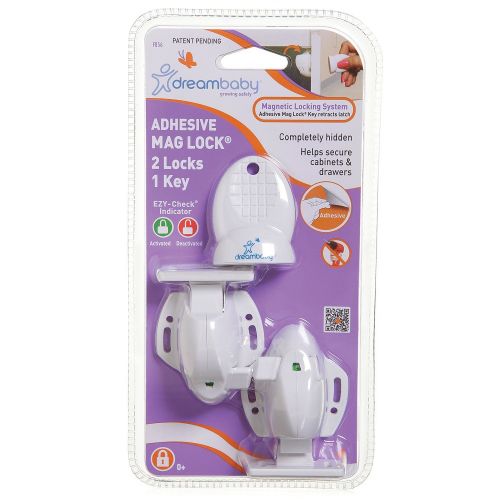  Dreambaby Adhesive Mag Locks - White - 2 Packs Of 2 Locks & 1 Key = 4 Locks & 2 Keys