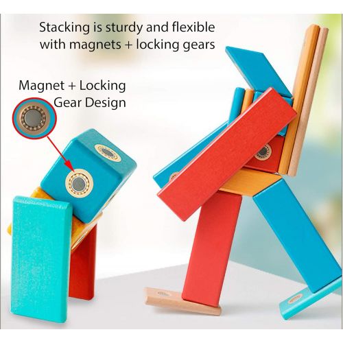  DreambuilderToy dreambuilderToy 14 Piece Magnetic Wooden Block Set, 2nd Generation, STEM Magnetic Wood Building Tiles (14 PCS)