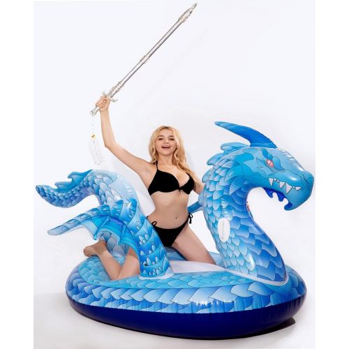  dreambuilderToy Giant Inflatable Dragon Pool Float, Cool ice Dragon raft 9 Feet Long with Faster Valve, Pool Float Floatie Ride On Summer Beach Pool Party Lounge for Kids and Adult