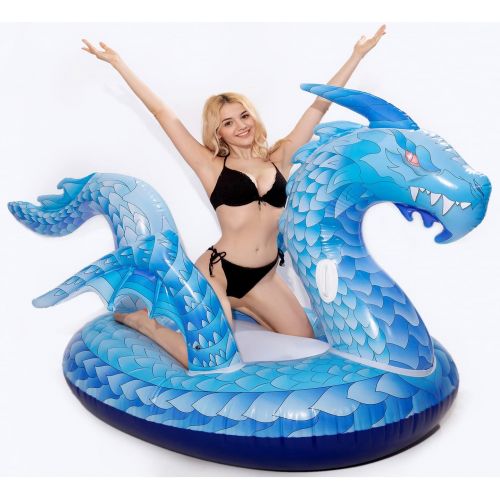  dreambuilderToy Giant Inflatable Dragon Pool Float, Cool ice Dragon raft 9 Feet Long with Faster Valve, Pool Float Floatie Ride On Summer Beach Pool Party Lounge for Kids and Adult