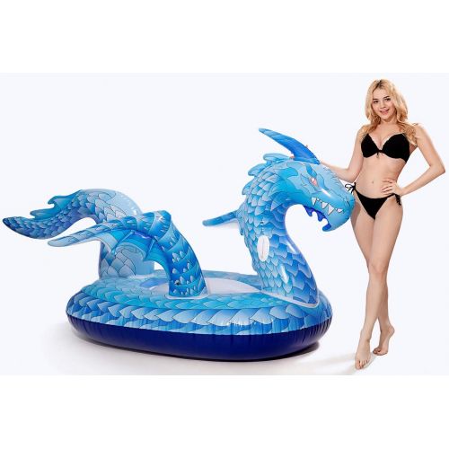  dreambuilderToy Giant Inflatable Dragon Pool Float, Cool ice Dragon raft 9 Feet Long with Faster Valve, Pool Float Floatie Ride On Summer Beach Pool Party Lounge for Kids and Adult