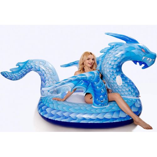  dreambuilderToy Giant Inflatable Dragon Pool Float, Cool ice Dragon raft 9 Feet Long with Faster Valve, Pool Float Floatie Ride On Summer Beach Pool Party Lounge for Kids and Adult