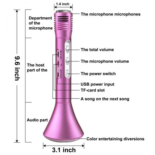  Dreamfun Microphone for Kids, Wireless Karaoke Kids Microphone with Glow Portable Handheld Mic Girls Boys Gifts for Christmas Holiday Home Party KTV Music Singing Playing Speaker for iOS An