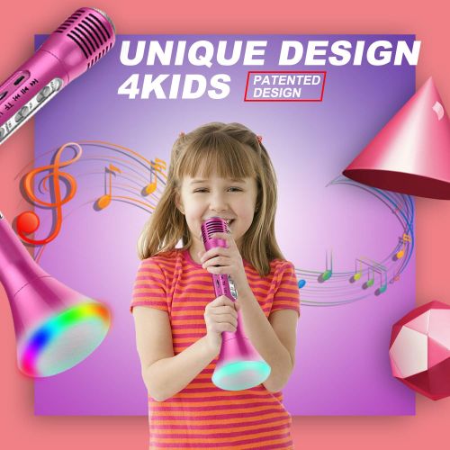  Dreamfun Microphone for Kids, Wireless Karaoke Kids Microphone with Glow Portable Handheld Mic Girls Boys Gifts for Christmas Holiday Home Party KTV Music Singing Playing Speaker for iOS An