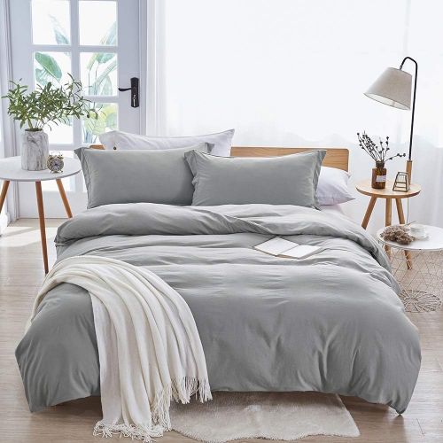  [아마존 핫딜]  [아마존핫딜]Dreaming Wapiti Duvet Cover,100% Washed Microfiber 3pcs Bedding Duvet Cover Set,Solid Color - Soft and Breathable with Zipper Closure & Corner Ties (Light Gray, Queen)