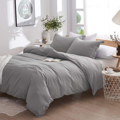  [아마존 핫딜]  [아마존핫딜]Dreaming Wapiti Duvet Cover,100% Washed Microfiber 3pcs Bedding Duvet Cover Set,Solid Color - Soft and Breathable with Zipper Closure & Corner Ties (Light Gray, Queen)