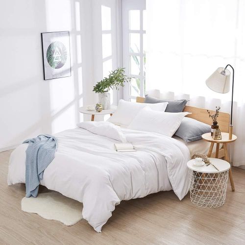  [아마존 핫딜] [아마존핫딜]Dreaming Wapiti Duvet Cover Twin,100% Washed Microfiber 3pcs Bedding Set,Solid Color - Soft and Breathable with Zipper Closure & Corner Ties (White)