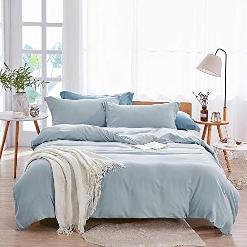  [아마존베스트]Dreaming Wapiti Duvet Cover,100% Washed Microfiber 3pcs Bedding Duvet Cover Set,Solid Color - Soft and Breathable with Zipper Closure & Corner Ties (Baby Blue, Twin)