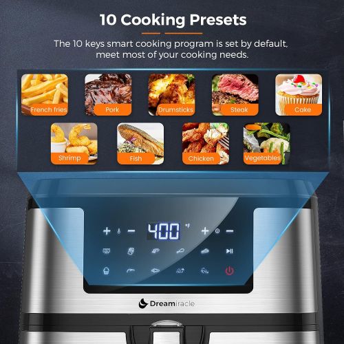  Air Fryer XL 8Qt, Dreamiracle Digital Airfryer 8 quart, 1750W Smart Air Fryer with 10 Presets One Touch LED Screen, Nonstick Detachable Basket, Preheat, Auto Shut Off, Rapid Frying