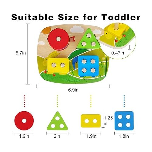  Dreampark Montessori Educational Toddler Toys: Montessori Toys for 1 2 3 Years Old Boys Girls Birthday Gifts, Toddlers Toys Ages 1-2 Wooden Stack and Sort Geometric Board Blocks Toys for Kids Baby