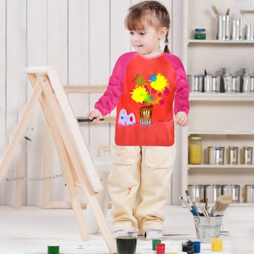  [아마존베스트]Dreampark 2 Pack Children Art Smock Kids Art Aprons with Waterproof Long Sleeve 3 Roomy Pockets, Ages 2-6, Red and Blue (Paints and Brushes not Included)