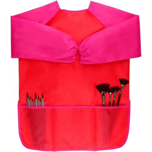  [아마존베스트]Dreampark 2 Pack Children Art Smock Kids Art Aprons with Waterproof Long Sleeve 3 Roomy Pockets, Ages 2-6, Red and Blue (Paints and Brushes not Included)