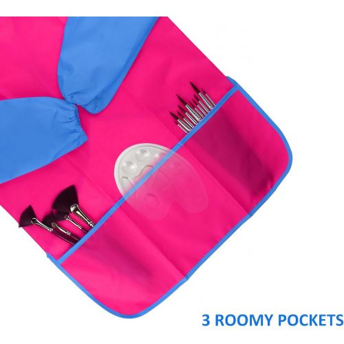  [아마존베스트]Dreampark 2 Pack Kids Art Aprons Children Art Smock with Waterproof Long Sleeve 3 Roomy Pockets , Ages 2-6 , Pink and Yellow (Paints and Brushes not Included)