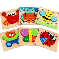 [아마존베스트]Dreampark Wooden Jigsaw Puzzles, 6 Pack Animal Puzzles for Toddlers Kids 1 2 3 Years Old Educational Toys for Boys and Girls