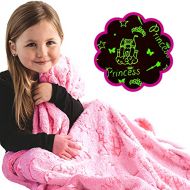 DreamsBe Princess Blanket Glow in The Dark Luminous Magical Blanket for Little Girls Soft Plush Pink Fantasy Castle Blanket Throw for Kids Large 60in x 50in Glowing Stars Blankets Gift