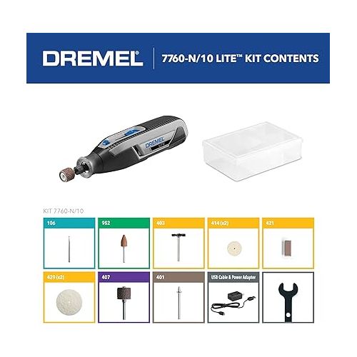  Dremel Lite 7760 N/10 4V Li-Ion Cordless Rotary Tool Variable Speed Multi-Purpose Rotary Tool Kit, USB Charging, Easy Accessory Changes - Perfect For Light-Duty DIY & Crafting