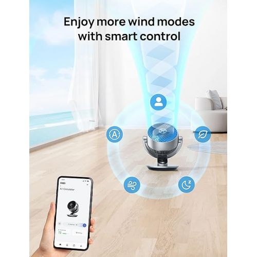  Dreo Smart Air Circulator Fan for Bedroom, 13 Inch Quiet Fans, 120°+90° Oscillating Fan with Remote Control, Powerful 70 ft, 4 Speeds, 5 Modes, 12H Timer, Table Fan for Home and Office