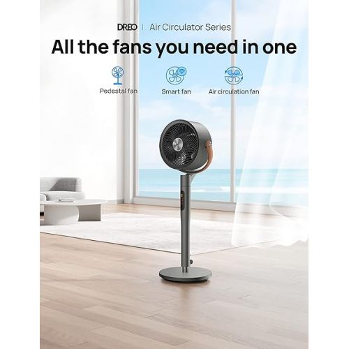  Dreo smart Pedestal Fan with Remote, 120°+105° Omni-directional Oscillating Floor Fans with Wi-Fi/Voice Control, 43'' Quiet Standing Fan for Home Bedroom, 6 Modes, 8 Speeds, PolyFan 513S