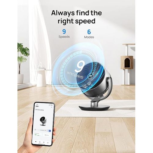  Dreo 16 Inch 25dB Quiet Smart Fans for Bedroom, DC Room Fan with Remote, 120°+90° Omni-Directional Oscillating Fan, 6 Modes, 9 Speeds, 12H Timer, Alexa/Google/WiFi/Voice Control, Silver, Oversize