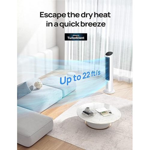  Dreo Evaporative Air Cooler, 40” Cooling Fans that Blow Cold Air, 80° Oscillating, Removable Water Tank, Ice Packs, Remote Control, 4 Speeds, 7H Timer, Swamp Cooler for Bedroom, White