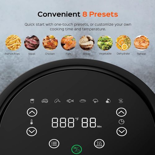  Dreo Air Fryer - 100℉ to 450℉, 4 Quart Hot Oven Cooker with 50 Recipes, 9 Cooking Functions on Easy Touch Screen, Preheat, Shake Reminder, 9-in-1 Digital Airfryer, Black, 4L (DR-KA