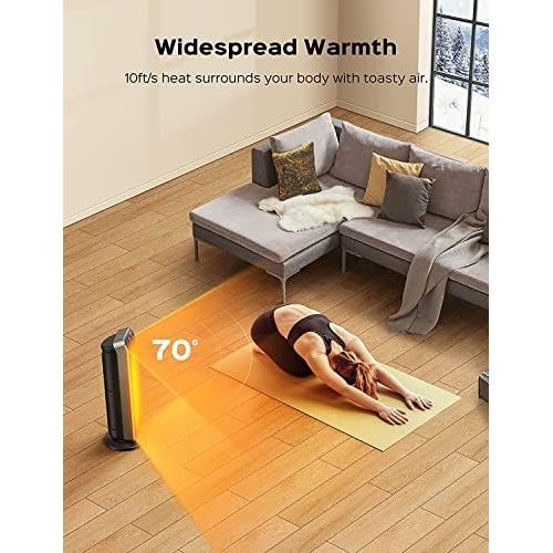  Dreo Electric Space Heater 24-inch with Remote,3 Modes, 12H Timer, 70° Oscillation, Tip-Over and Overheat Protection, Ceramic Heater for Bedroom, Office and Indoor Use, Metallic Gr