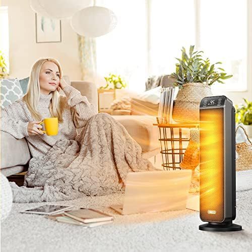  Dreo Electric Space Heater 24-inch with Remote,3 Modes, 12H Timer, 70° Oscillation, Tip-Over and Overheat Protection, Ceramic Heater for Bedroom, Office and Indoor Use, Metallic Gr
