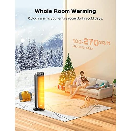  Dreo 24 Space Heater, 10ft/s Fast Quiet Heating Portable Electric Heater with Remote, 3 Modes, Overheating & Tip-Over Protection, Oscillating Ceramic Heater for Bedroom, Office, an