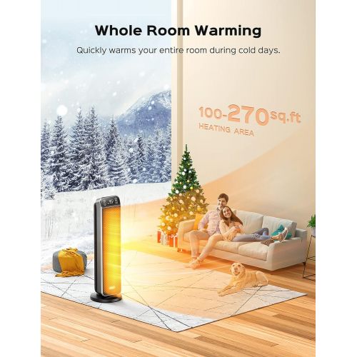  Dreo 24 Space Heater, 10ft/s Fast Quiet Heating Portable Electric Heater with Remote, 3 Modes, Overheating & Tip-Over Protection, Oscillating Ceramic Heater for Bedroom, Office, an