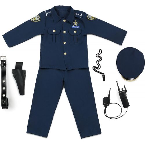  Dress Up America Deluxe Police Dress Up Costume Set - Includes Shirt, Pants, Hat, Belt, Whistle, Gun Holster and Walkie Talkie (Small)