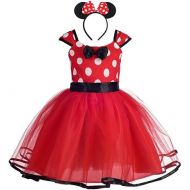 Dressy Daisy Toddler Girl Polka Dots Fancy Dress Up Costume Birthday Party Tulle Dresses with Headband Size 3T to 4T Red 203