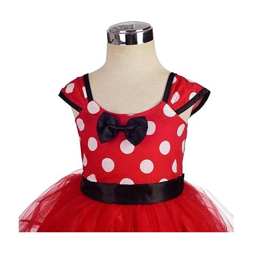  Dressy Daisy Toddler Girl Polka Dots Fancy Dress Up Costume Birthday Party Tulle Dresses with Headband Size 3T to 4T Red 203