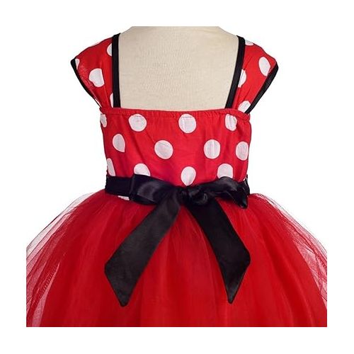  Dressy Daisy Toddler Girl Polka Dots Fancy Dress Up Costume Birthday Party Tulle Dresses with Headband Size 3T to 4T Red 203