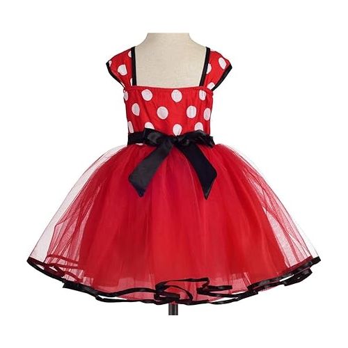  Dressy Daisy Toddler Girl Polka Dots Fancy Dress Up Costume Birthday Party Tulle Dresses with Headband Size 3T to 4T Red 203