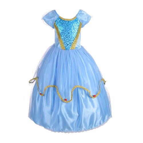  Dressy Daisy Girls Princess Cinderella Dress Up Costumes Halloween Fancy Party Dress Golden Trimmed