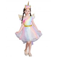 Dressy Daisy Girls Dress Up Costume Unicorn Rainbow Princess Dresses w/Hair Hoop Wing